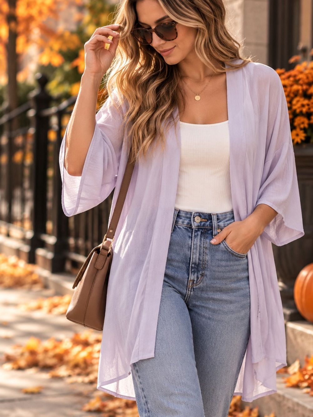 Vero Moda Light Lavender Kimono Cardigan | Open Front Lightweight Layer